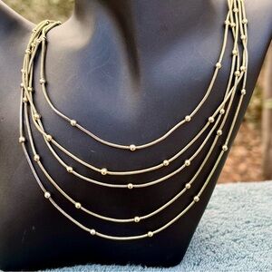 Vintage 5 strand gold tone graduated length snake chain necklace with beads